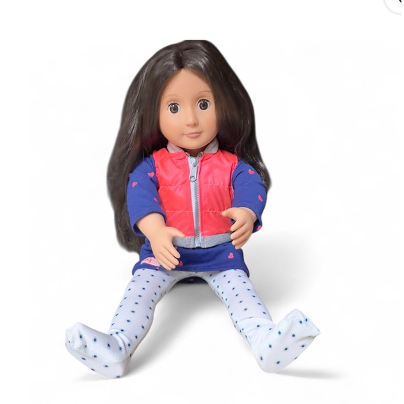 Our‎ Generation Doll Brunette Brown Hair Blue Hearts Outfit Accessories - Picture 3 of 4